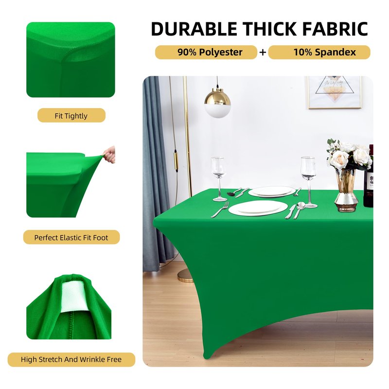 ZarzaaSik 6-Pack 6ft Spandex Table Covers for Rectangle Standard Folding Tables - Wrinkle Resistant Stretch Tablecloths - Ultimate Fitted Table Protector for Parties, Trade Shows, Wedding