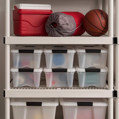 IRIS USA 13 QT Plastic Storage Box - BPA-Free, Durable Nestable Containers with Lids | 6 Pack - Pearl Color