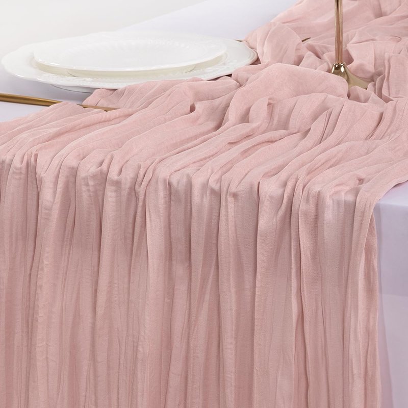 Socomi10pcs Pink Cheesecloth Table Runner Boho Rustic Gauze Dusty Pink Summer 120 inch 10FT Cheese Cloth Sheer Runner for Wedding Party Baby Shower Birthday Home Decor Holiday Decorations