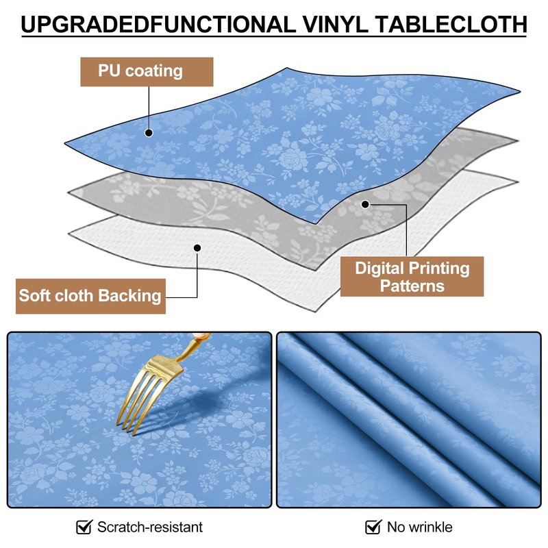 Smiry Rectangle Table Cloth, Waterproof Heavy Duty Vinyl Tablecloths, Wipeable Washable Table Cover for Kitchen, Dining Room (Baby Blue, 60" X 120")