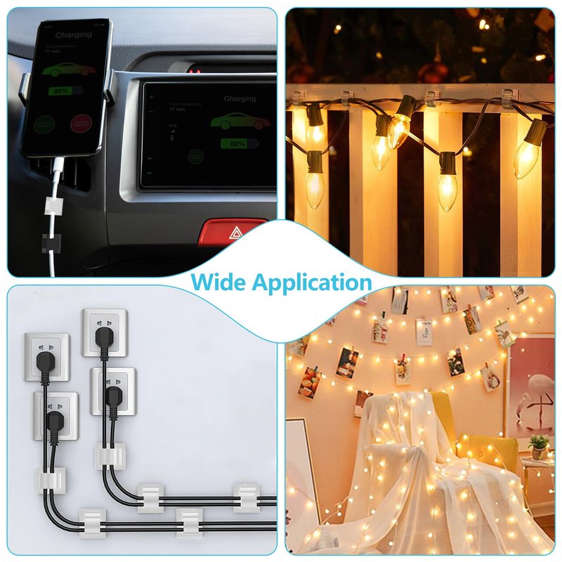 Abnii 100PCS Cable Clips, Adhesive Wire Clips Organizer Cord Clips Management, Cable Staples Outdoor Strong for Wall, Desk, Christmas Lights, String Lights, TV PC Ethernet Cable, Clear Small