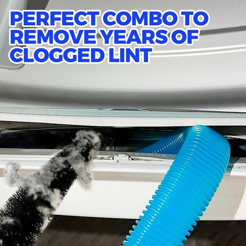 Holikme 2 Pieces Dryer Vent Cleaner Kit, Dryer Lint Vacuum Attachment and Flexible Dryer Lint Brush, Dryer Vent Vacuum Hose Attachment,Blue