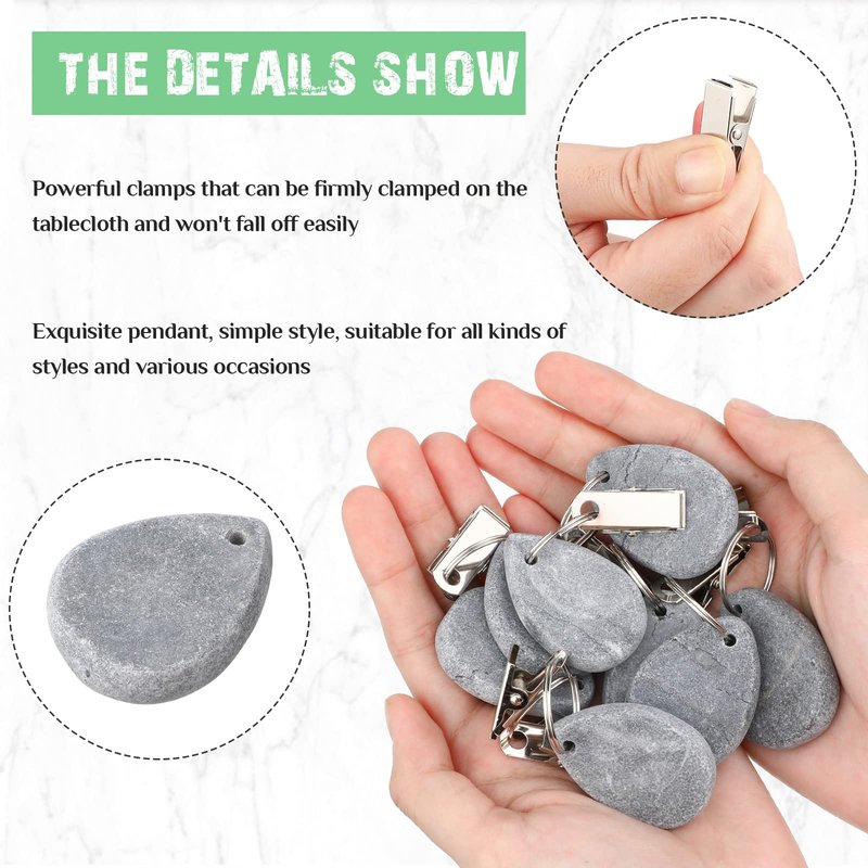 Geiserailie 12 Pcs Light Gray Tablecloth Weights Tablecloth Pendant Teardrop Shape Table Cover Weights with Metal Clips for Outdoor Picnic Garden Dinner Table Cover Decoration