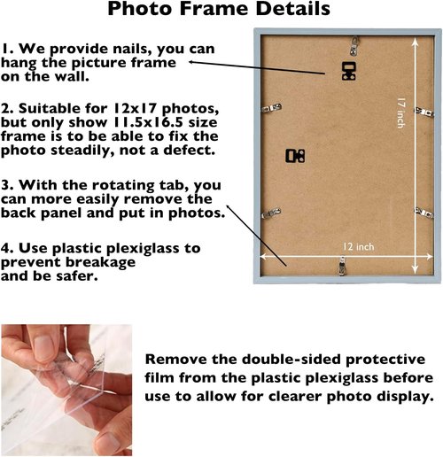 JCJMY 12x17 Rustic White Picture Frame - Versatile Wall Mounting for Horizontal or Vertical Display