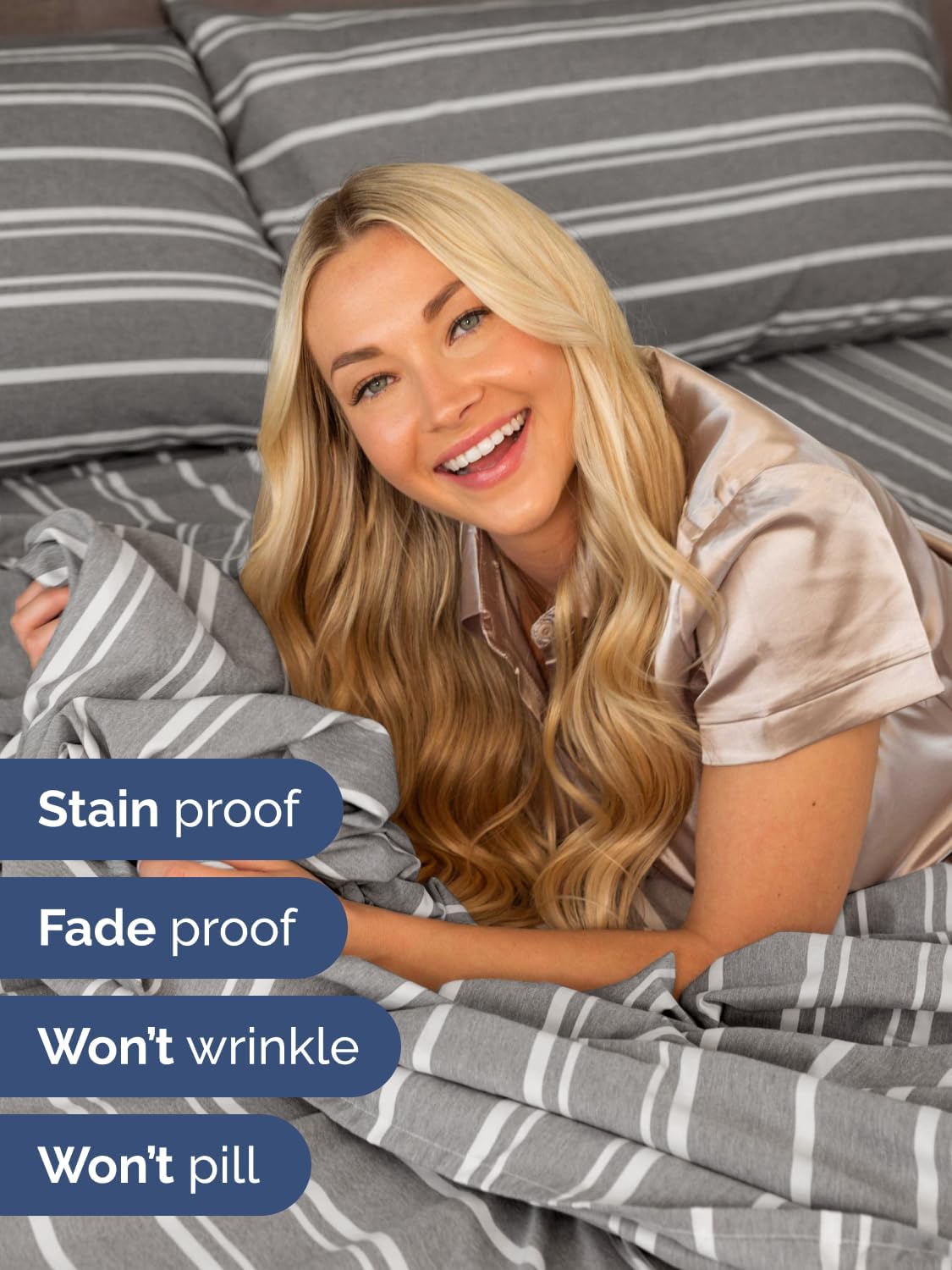 Skiennix Extra Deep King Sheet Set - 6 Piece Breathable Cooling Bedding - Soft Wrinkle-Free Grey Stripes