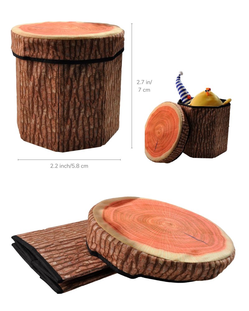 CHEFAN Fruit Storage Stool Ottoman,Tree Stump Stool, Cute Folding Storage Toy Box, Collapsible Seat Chest, Wood Stump Organizer Stool for Toy, Cloth and Kids