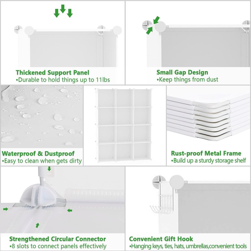 C&AHOME Cube Storage Organizer, 12-Cube Shelves Units, Closet Cabinet, DIY Plastic Modular Book Shelf, Ideal for Bedroom, Living Room, Office, 36.6" L x 12.4" W x 48.4" H Milky UPCS12M