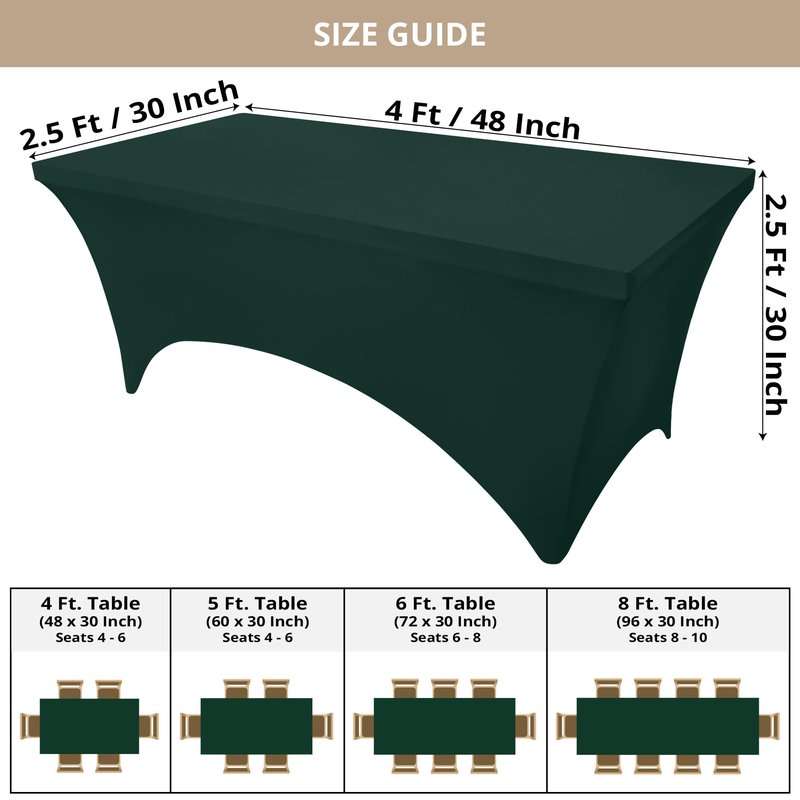 Utopia Kitchen Spandex Tablecloth 10 Pack [6FT, Hunter Green] Tight, Fitted, Washable and Wrinkle Resistant Stretch Table Cloth Rectangle Cover for Trade Show, Weddings & Parties [72Lx30Wx30H Inch]