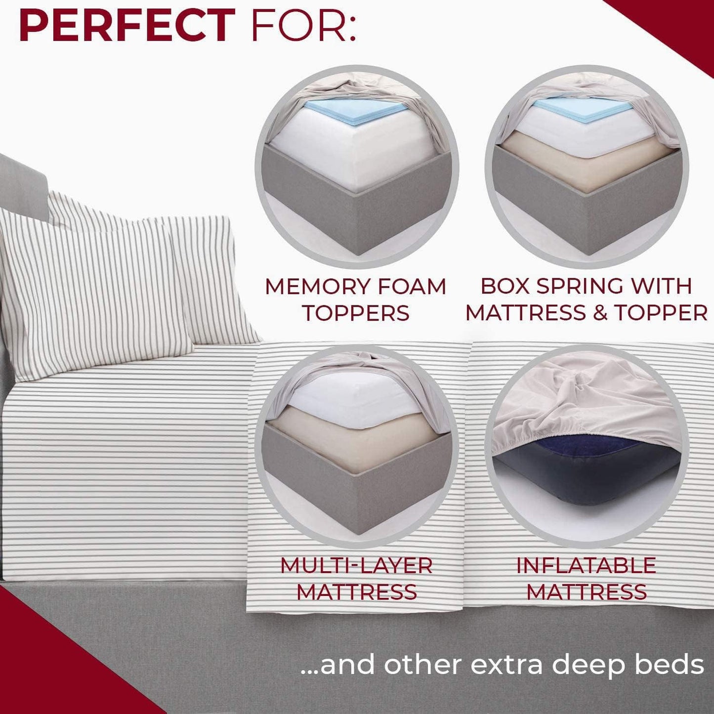 Mellanni Extra Deep Twin Sheets - Hotel Luxury Bedding Set | Ultra Soft, Cooling & Wrinkle Resistant (Pinstripe Gray)