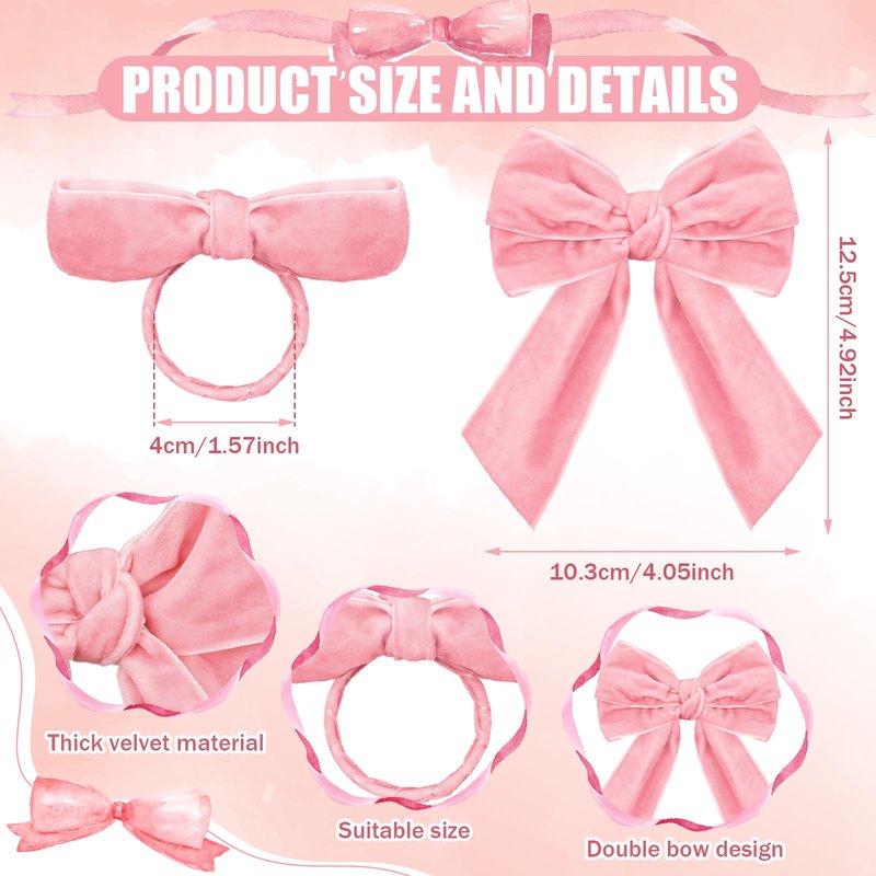 Maxdot 12 Pcs Bow Napkin Rings Set, Velvet Napkin Holders Buckles 4 x 4.9 Inch Serviette Rings for Family Dinner, Wedding, Party, Banquet, Table Decorations (Pink)