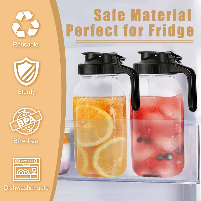 Mason Jar Pour Spout Lid for Wide Mouth Mason Jars, Mason Jar Pitcher Flip Cap Airtight Handle Lid, Leak Proof Seal Cover, Pack of 2