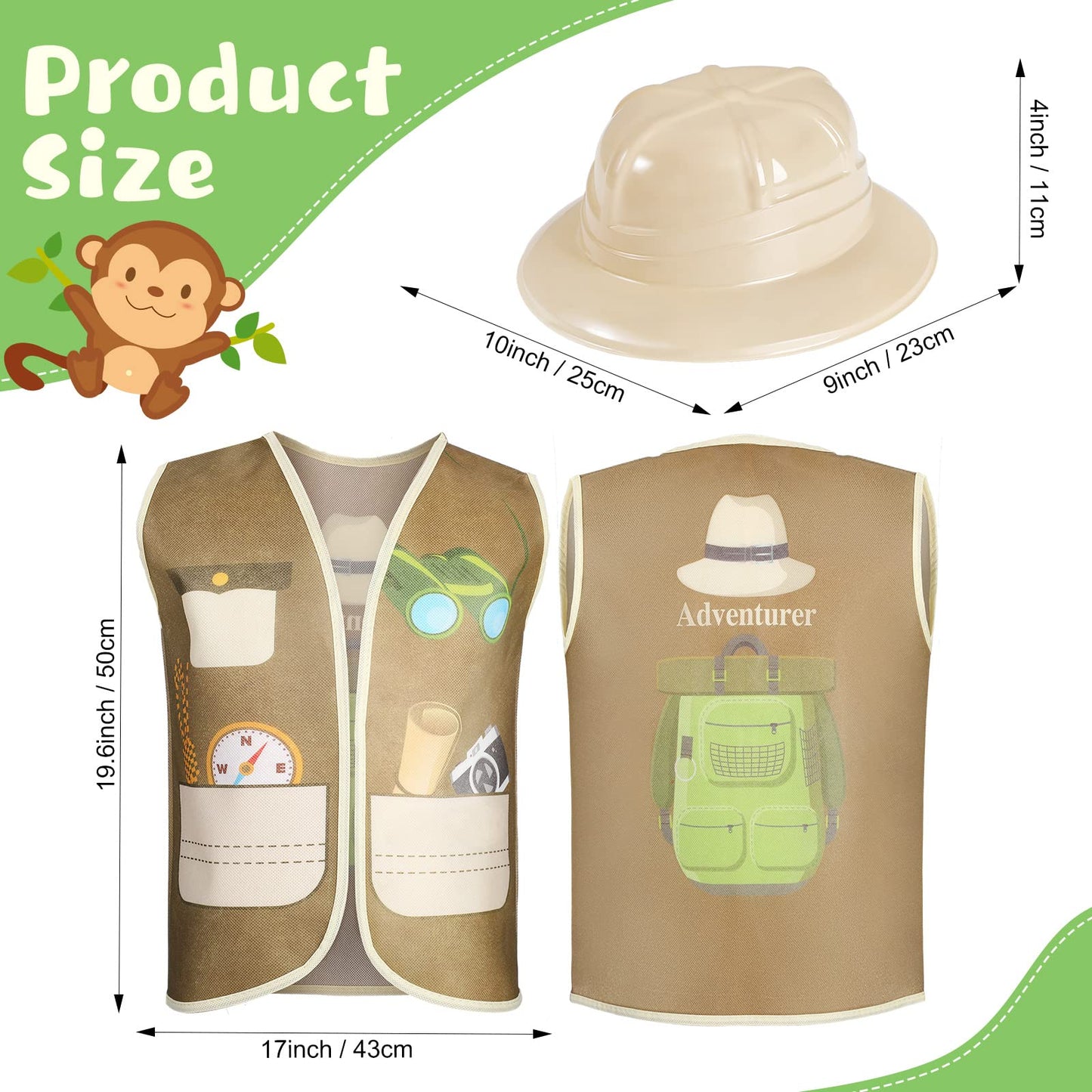 Geyoga 48 Pcs Explorer Costume Kids 24 Safari Vest and 24 Safari Hats Explorer Outfit for Kids Jungle Party Favors Outdoor Activity Halloween Birthday Gifts