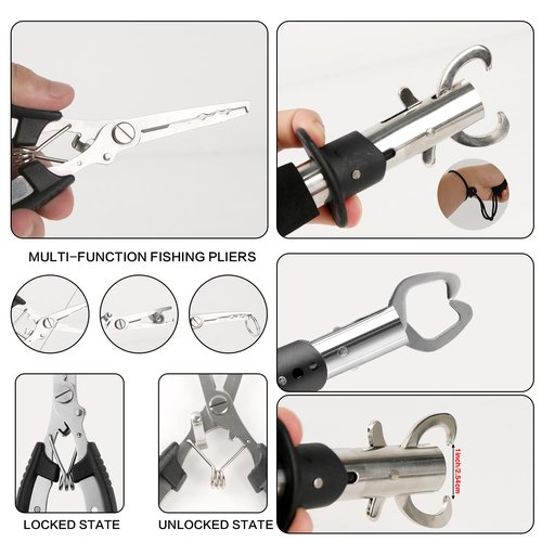 Family Fishing Pole Combo, 2PCS Portable Parent-Child Travel Fishing Kit, 6.89FT 4.92FT Telescopic Fishing Rod Spinning Reel Spincast Reel Baits Pliers Fish Lip Gripper Gift for Adults Kids Youth