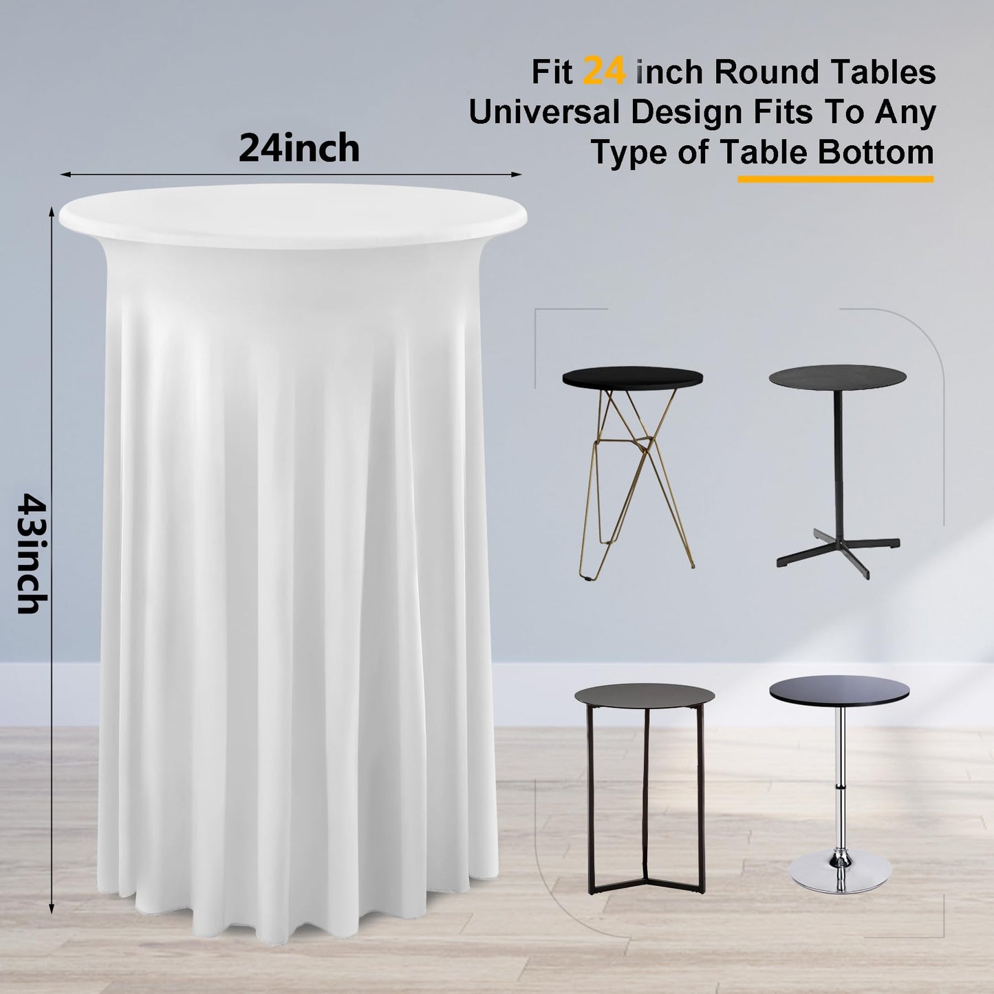 4 Packs White Round High Top Table Cloth 24inch×43inch Stretchy Wrinkle Free Highboy Cocktail Spandex Table Covers for Cocktail Party Wedding Banquet Baby Shower Baptism Decor