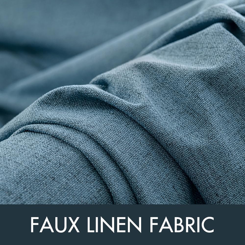 MIULEE Linen Blackout Curtains - 100% Room Darkening Thermal Insulated Grommet Panels | 42" x 90" Dusty Blue (2 PCs)