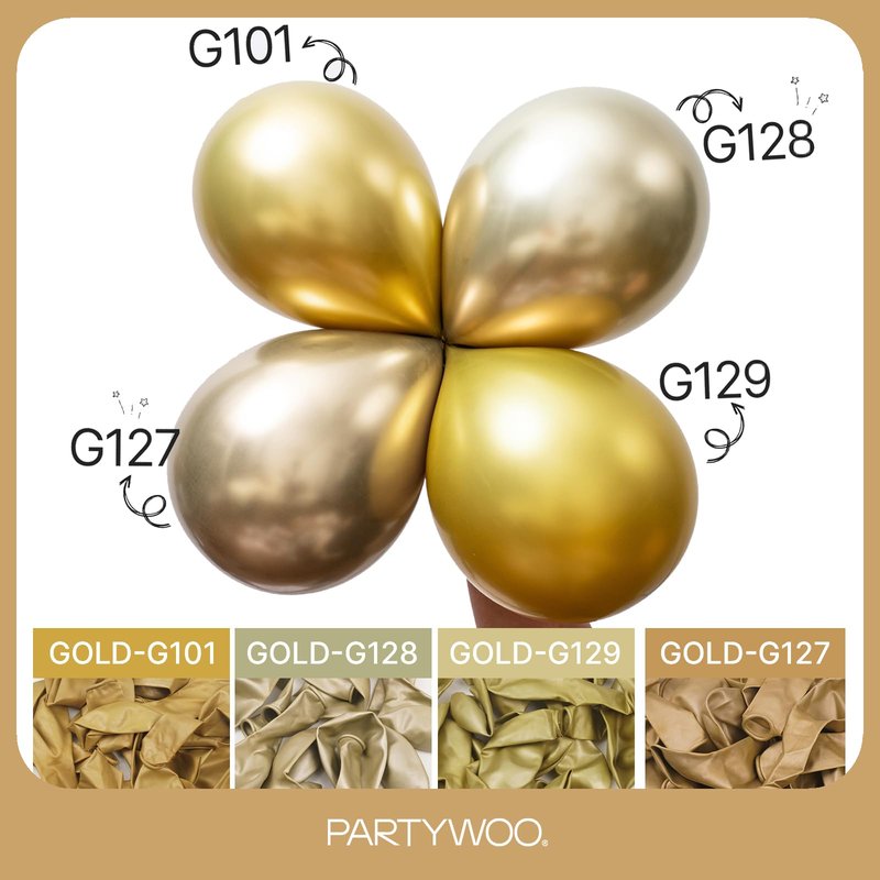 PartyWoo Metallic Gold Balloons 101pcs 12 Inch Chrome Gold Latex Helium Balloons for Wedding Christmas Birthday Graduation Baby Shower Retirement Bachelorette Tea Party Decorations Gold-G127