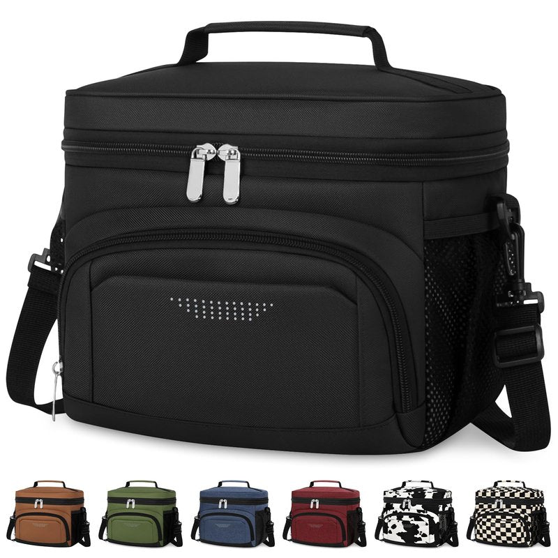 Vankor Lunch Box for Men Women, Insulated Lunch Bag Reusable Leakproof Cooler Lunch Tote Bag with Adjustable Shoulder Strap for Work Office Picnic Beach Travel, Black