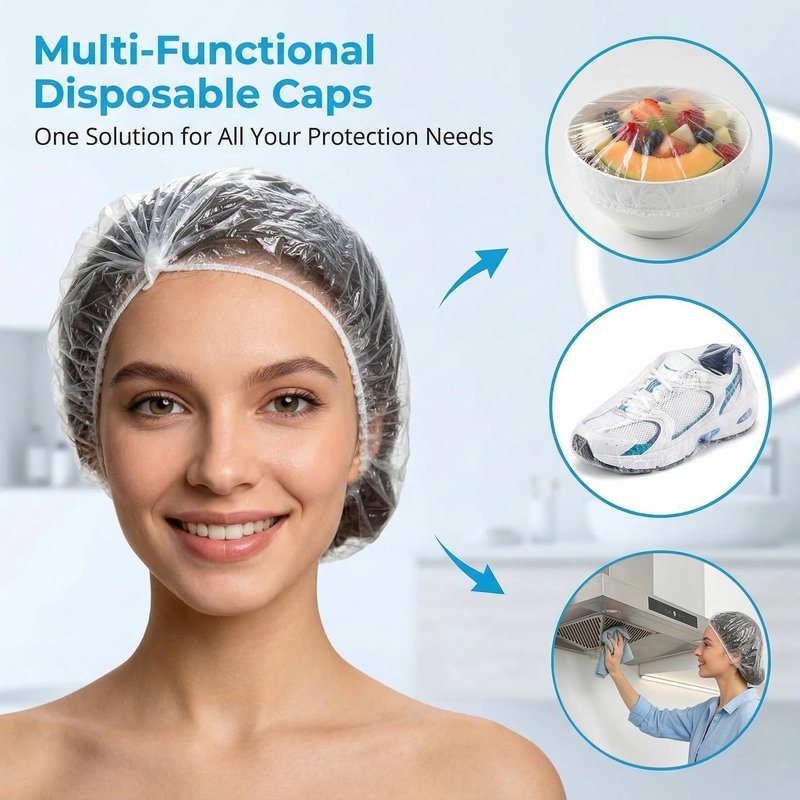 MAQIHAN 100 Disposable Shower Caps Large - Thickened Plastic Hair Caps for Deep Conditioning Shower Cap Reusable Waterproof for Women Men Hair Treatment Bath Cap for Long Hair Travel Essentials