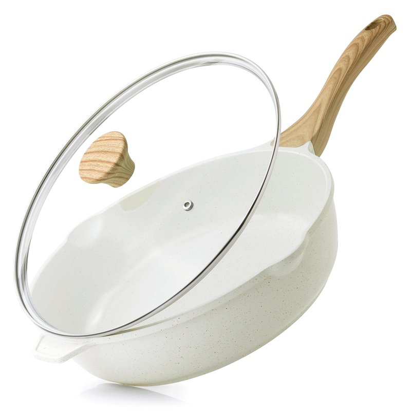 SENSARTE Nonstick Ceramic Saute Pan 12-Inch, 5QT Non-toxic Deep Frying Pan Skillet with Lid, Healthy No Teflon Cookware, Stay Cool Handle, Induction Compatible, PFAS Free