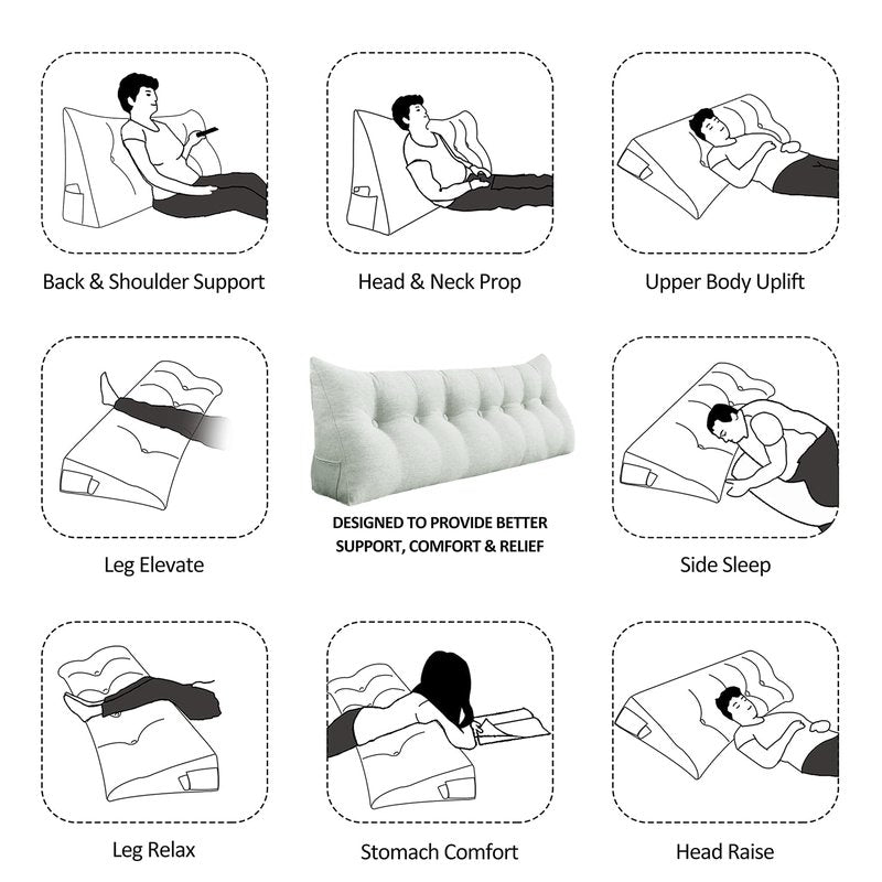 YXCSELL Small Wedge Pillow Headboard Reading Pillow for Sitting Up in Bed Adult Backrest Triangle Bolster Pillow for Couch Daybed Cushion Lumbar Body Support Leg Positioning（Gray, Small）