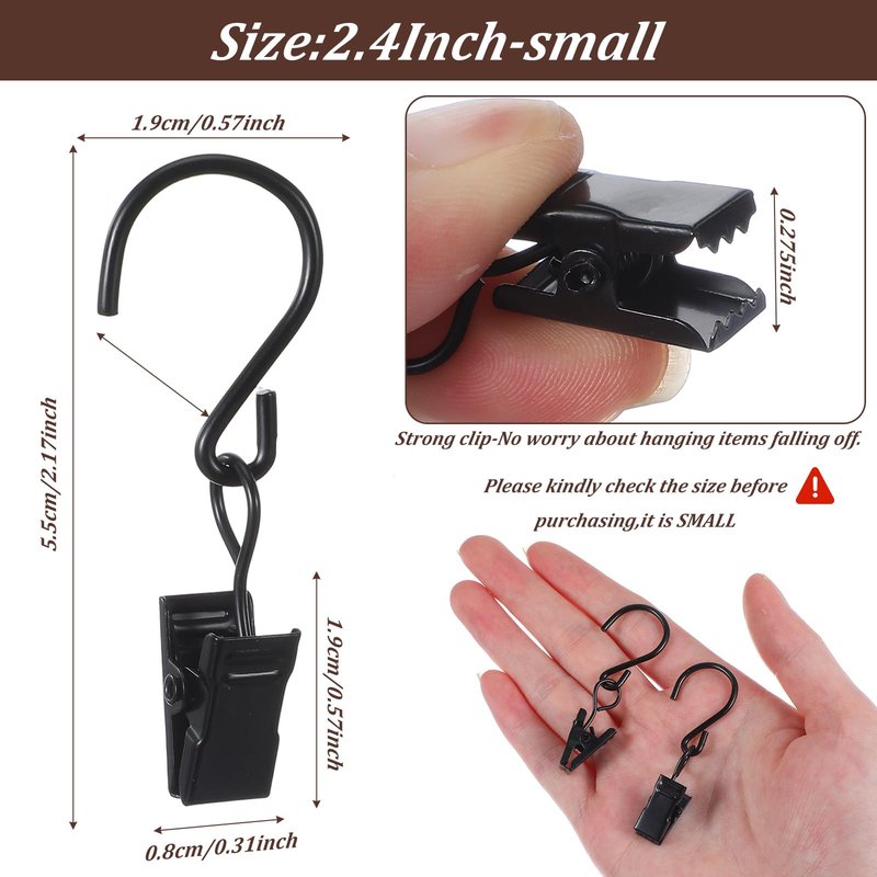 Ouligay 20 PCS S Hook Curtain Clips Metal Hanging Clips Heavy Duty Holiday Light Clip Hangers Art Craft Display Canopy Tent Rv Xmas Decor Clamps 2.17 Inch Long Black