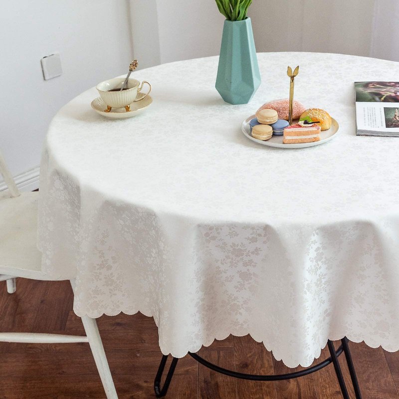 Smiry Round Table Cloth, Waterproof Heavy Duty Vinyl Tablecloths, Wipeable Washable Table Cover for Kitchen and Dining Room (White, 60" Round)