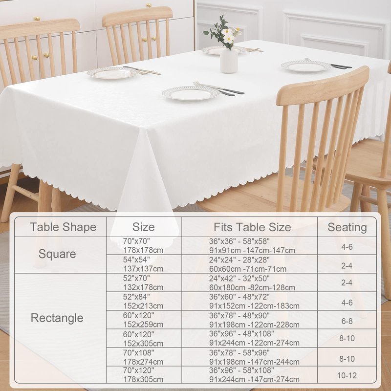 Smiry Rectangle Table Cloth, Waterproof Heavy Duty Vinyl Tablecloths, Wipeable Washable Table Cover for Kitchen and Dining Room (White, 70" X 108")