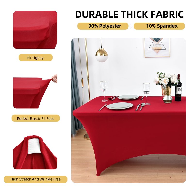 ZarzaaSik 2-Pack 6ft Spandex Table Covers for Rectangle Standard Folding Tables - Wrinkle Resistant Stretch Tablecloths - Ultimate Fitted Table Protector for Parties, Trade Shows, Banquet