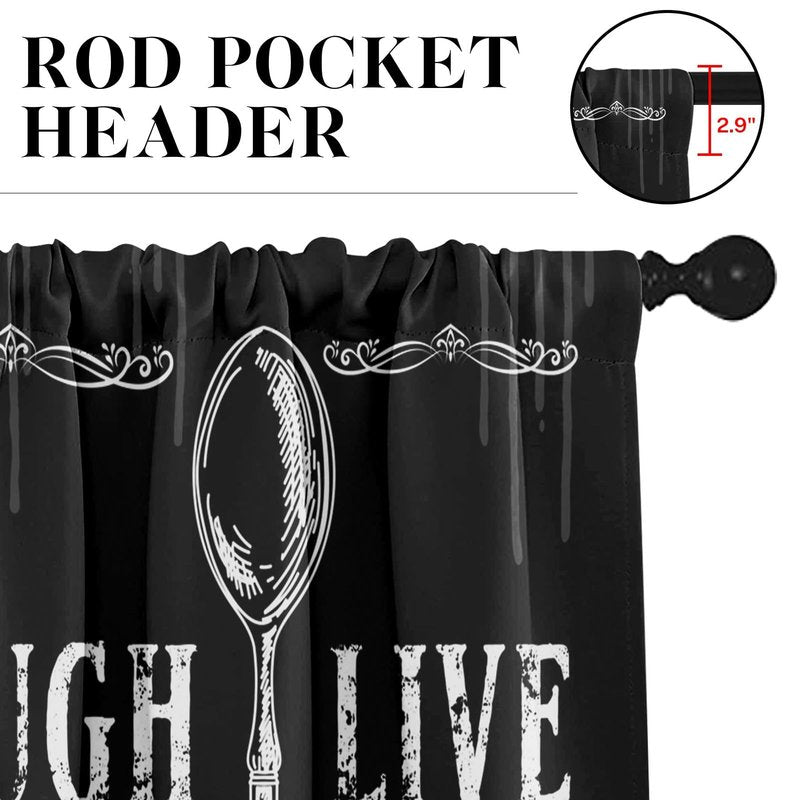 Tayney Black White Kitchen Window Curtains Valance and Tier Set 36 Inch Farmhouse Eat Good Laugh Often Live Well Rod Pocket Short Tier Curtain, Abstract Small Drapes for Kitchen Decor