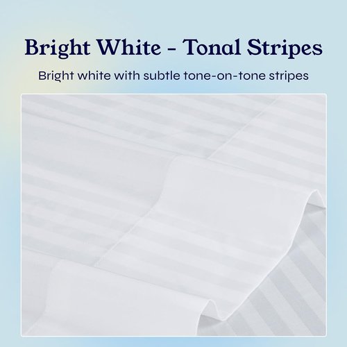 California Design Den Twin XL Sheet Set - 100% Cotton, 400 Thread Count, Silky Smooth Sateen, Striped White