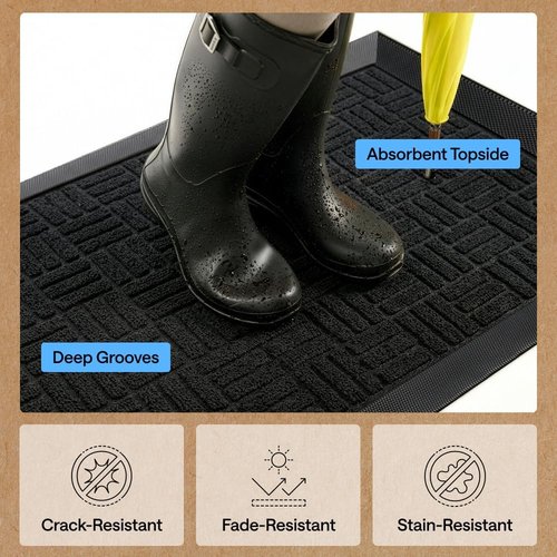 GORILLA GRIP Waterproof All-Season WeatherMAX Doormat - 47x35 Natural Rubber, Stain & Fade Resistant, Easy Clean Black Maze