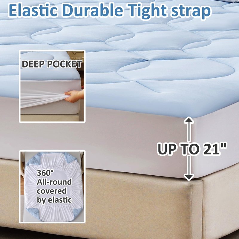 Friendriver King Size Cooling Mattress Pad Waterproof Mattress Topper for Hot Sleepers - Soft Breathable Mattress Cover with 8"-21" Deep Pocket (78×80",Blue)