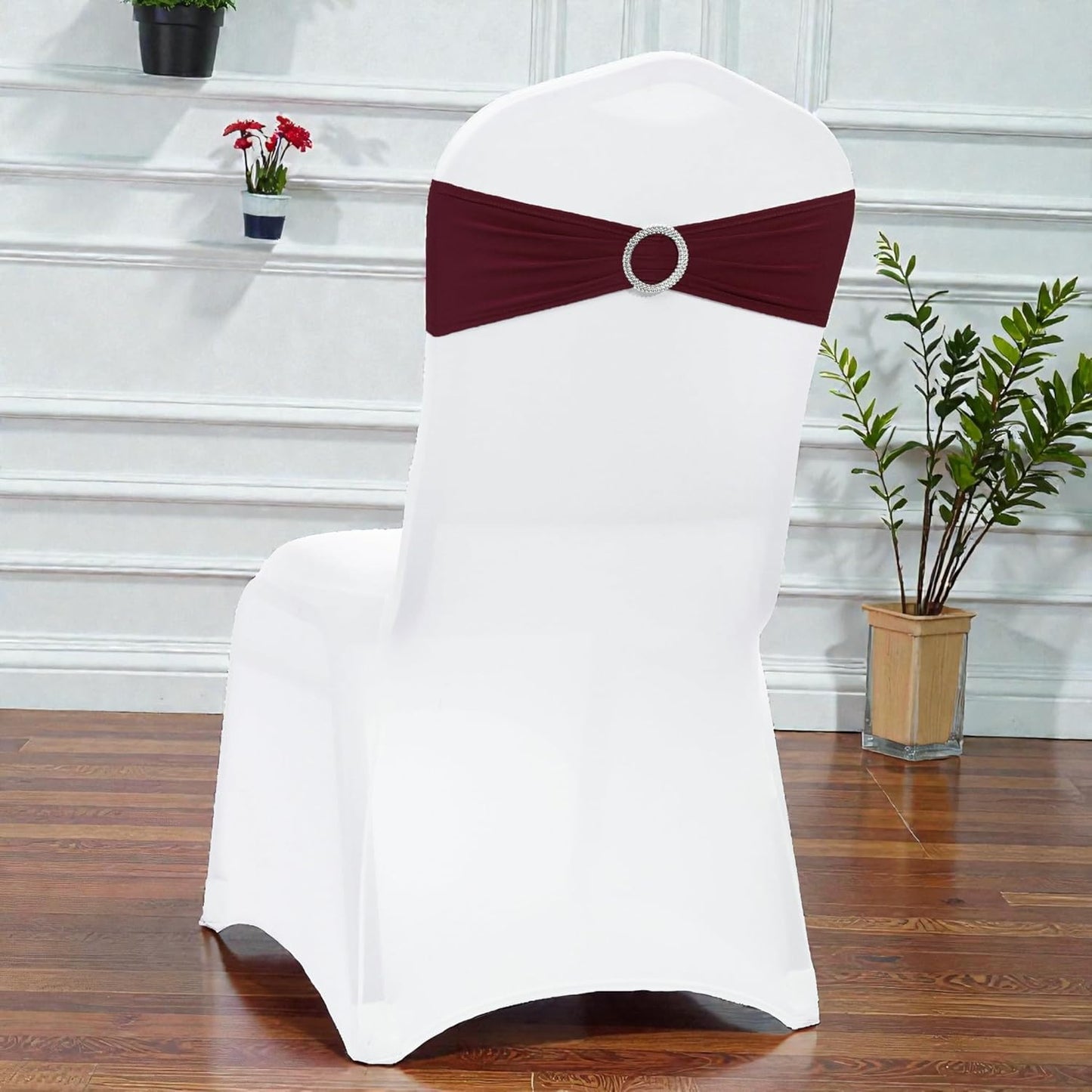 MDS Spandex Chair Sashes - Universal Fit Elastic Stretch Bow Ties with Buckle Slider | Burgundy, Pack of 125