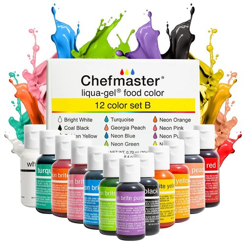 Chefmaster - Liqua-Gel Food Coloring - 12 Color Set B - Fade Resistant - 12 Pack - Vibrant, Eye-Catching Colors, Easy-To-Blend Formula, Fade-Resistant - Made in the USA