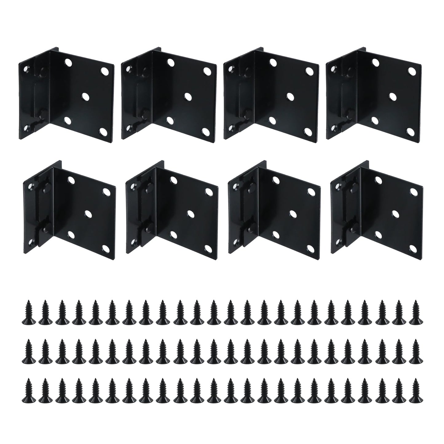 FarBoat 8 Pcs Universal Iron Bed Rail Brackets Heavy Duty Hardware Beds Hinge 2 Hooks for Bed Frame with Screws, 3.54"x2.95"/90x75mm, Black, Style F