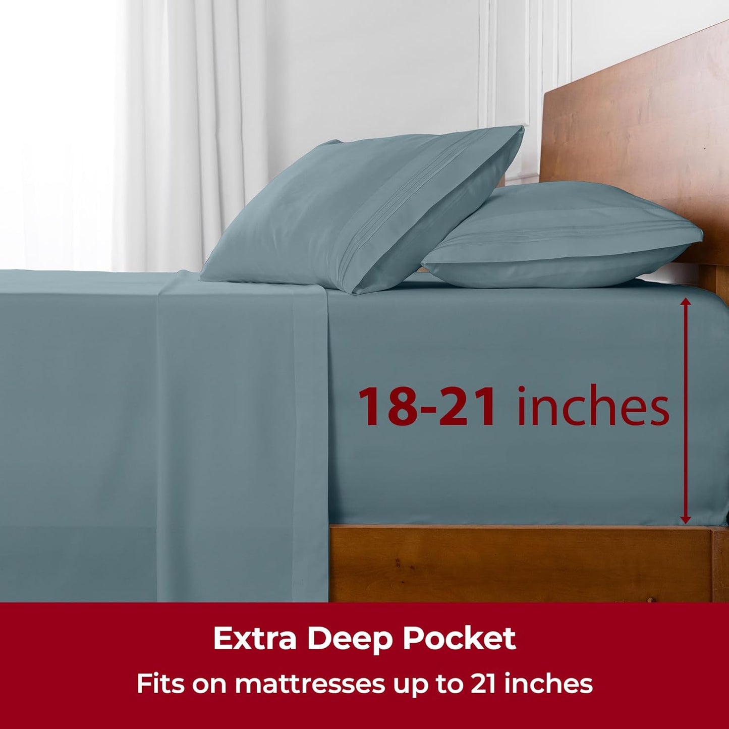 Mellanni Extra Deep Twin XL Sheets - Hotel Luxury, Ultra Soft Cooling Bedding | 3 PC Set in Spa Blue