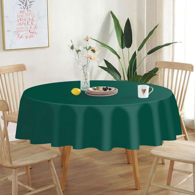 QIKSION Dark Green Round Tablecloth 2 Pack, 84 Inch Plastic Table Cover Disposable for Parties