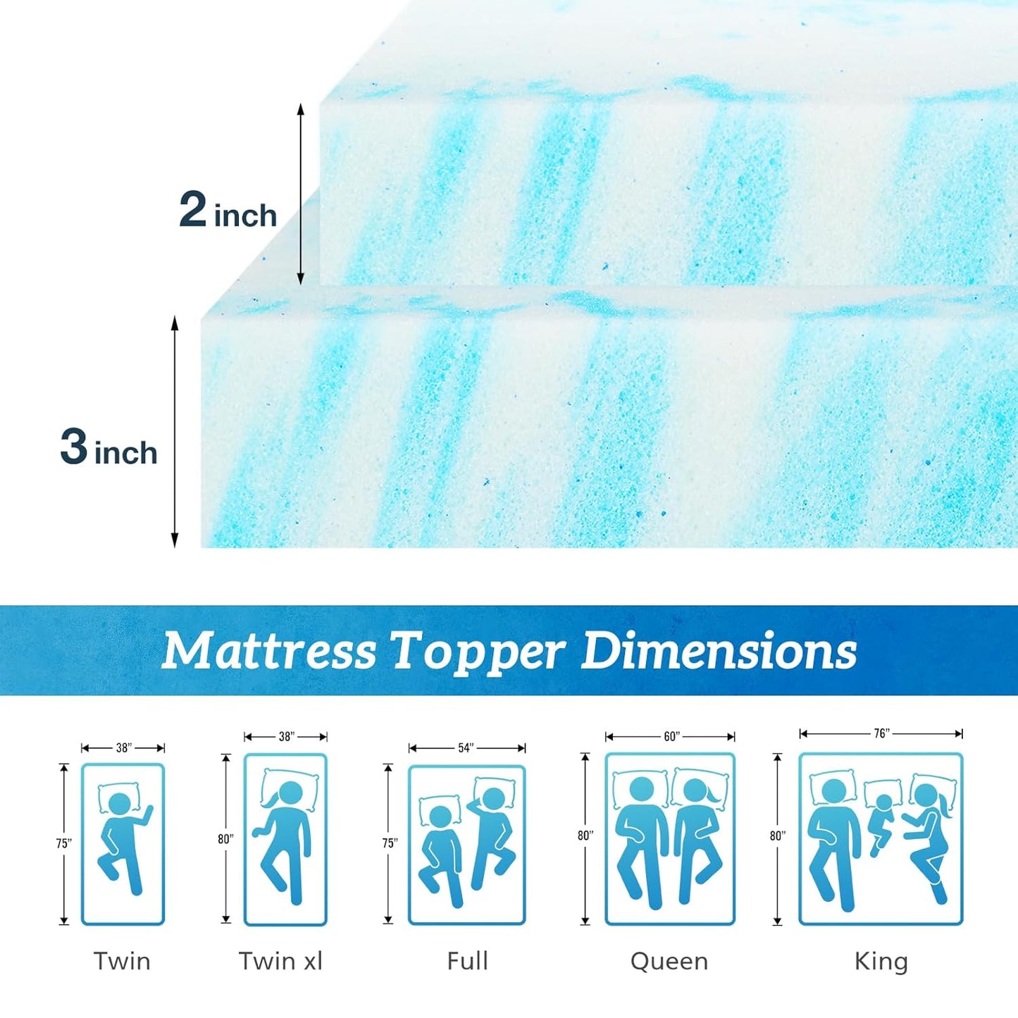 Sweetcrispy Memory Foam Mattress Topper - 3 Inch Gel-Infused Cooling Pad for Twin XL Beds | CertiPUR-US Certified
