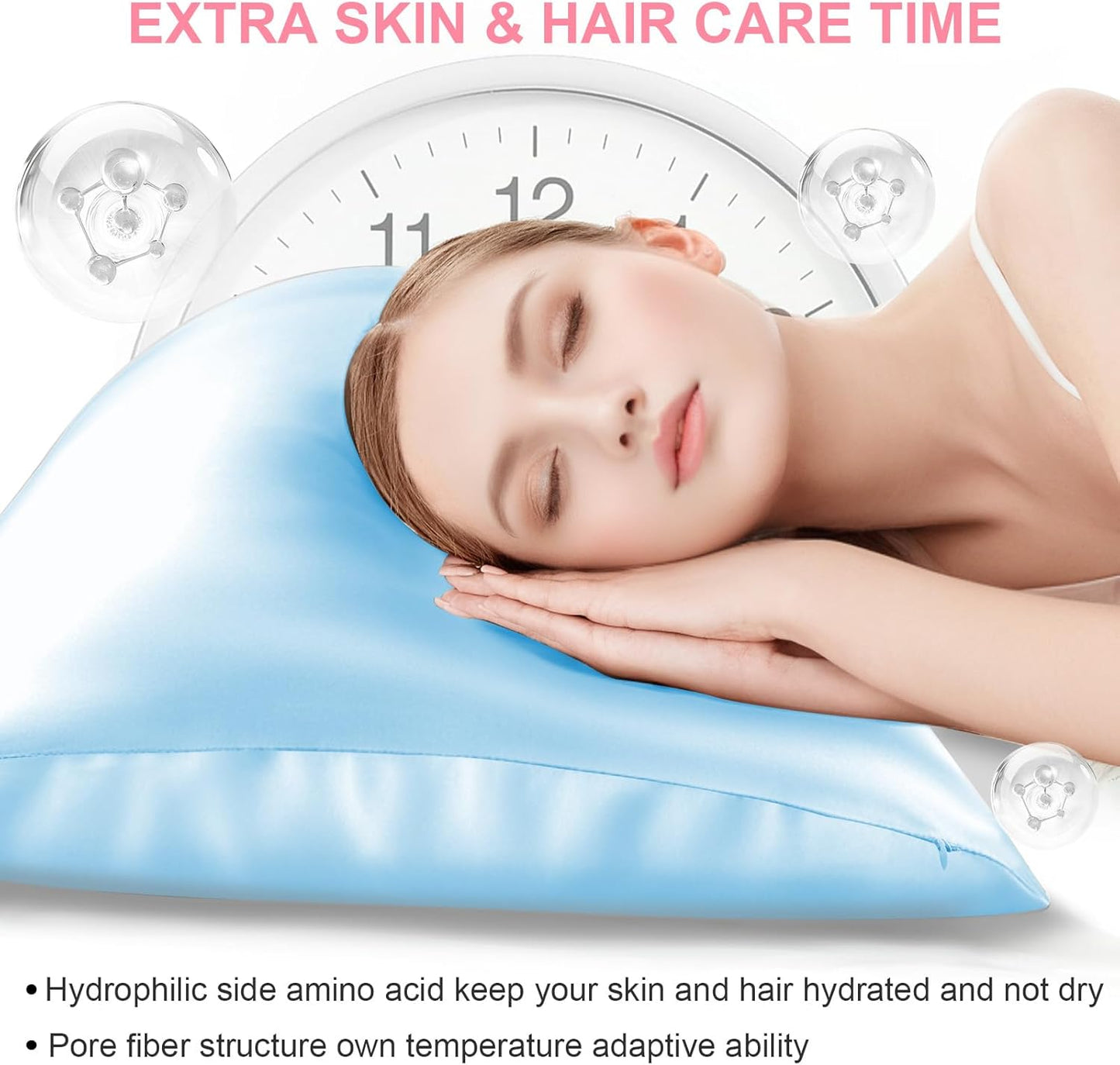 Skiennix Silk Pillowcases - King Size 2-Pack | Mulberry Silk for Hair & Skin - Smooth & Breathable, Sky Blue