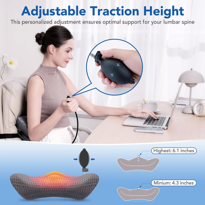 KNQZE Heated Lumbar Support Pillow for Office Chair, Car, Bed, and Recliner-Customizable Height for Personalized Comfort - Relieves Lower Back Pain and Enhances Posture