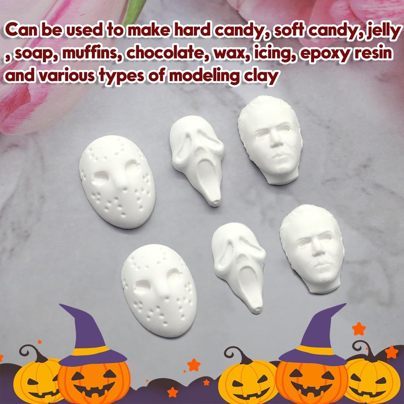 2 Pcs Halloween Chocolate Mold Pink Silicone Molds Halloween Theme Food Grade Chocolate Candy Moulds 3D Skull Scary Movie Characters Designs Homemade Prank Chocolate Mold for Halloween Party Decor