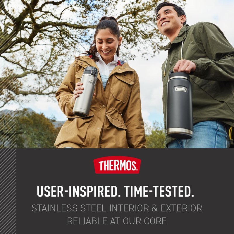 THERMOS ICON SERIES Stainless Steel Water Bottle with Spout - 24 Ounce, Granite - Vacuum Insulated Water Bottle with Lid