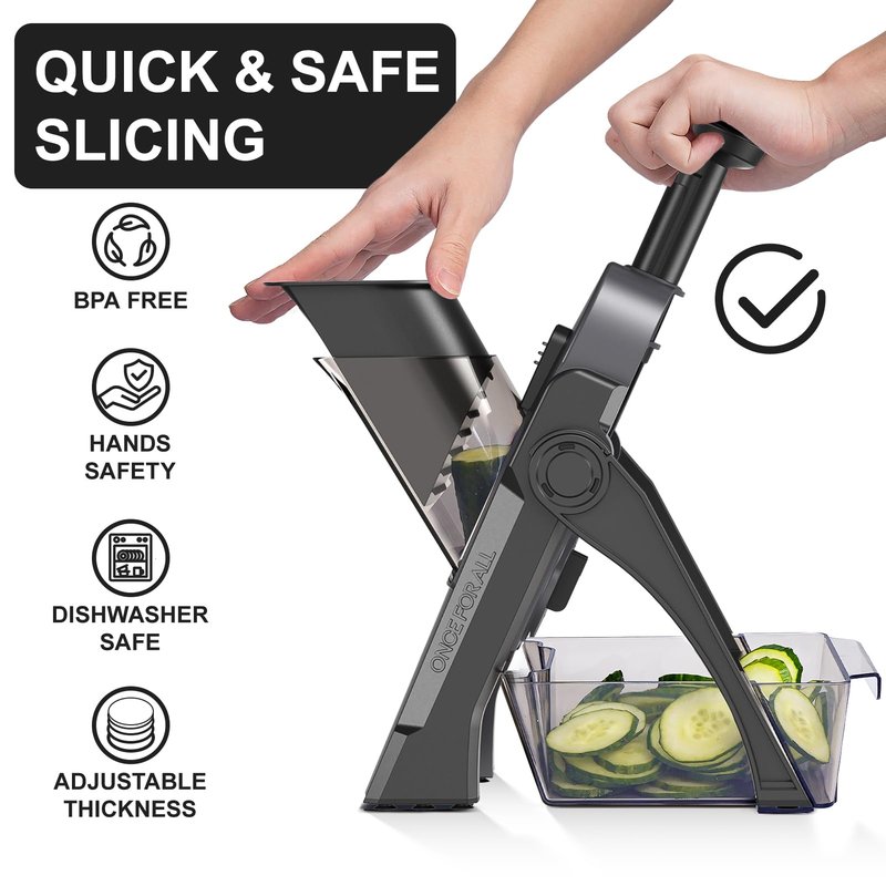 QYKIC Safe Mandoline Slicer Vegetable Chopper Potato Food Cutter,Thickness Adjustable 0.1-8 mm Veggie Dicer Kitchen Chopping Artifact for Fast Meal prep (White)
