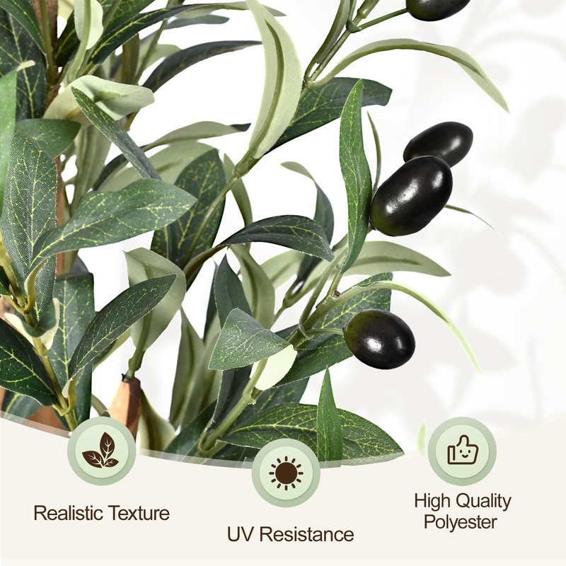 Keeplush 5ft Artificial Olive Tree, Fake Olive Tree with 420 Lifelike Olive Leaves and 30 Fruits, Faux Olive Silk Plants with Natural Wood Trunk in Pot for Living Room Bedroom Office Decor 2packs