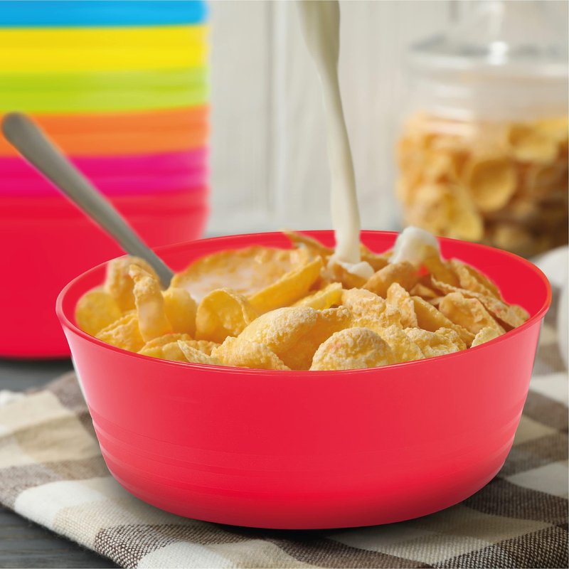 PLASKIDY Kids Plastic Bowls Set of 12, 10 Ounce Microwave Dishwasher Safe BPA Free Non Toxic Toddler Bowls 6 Bright Colors for Cereal, Soup, Snack, for Kids & Toddlers