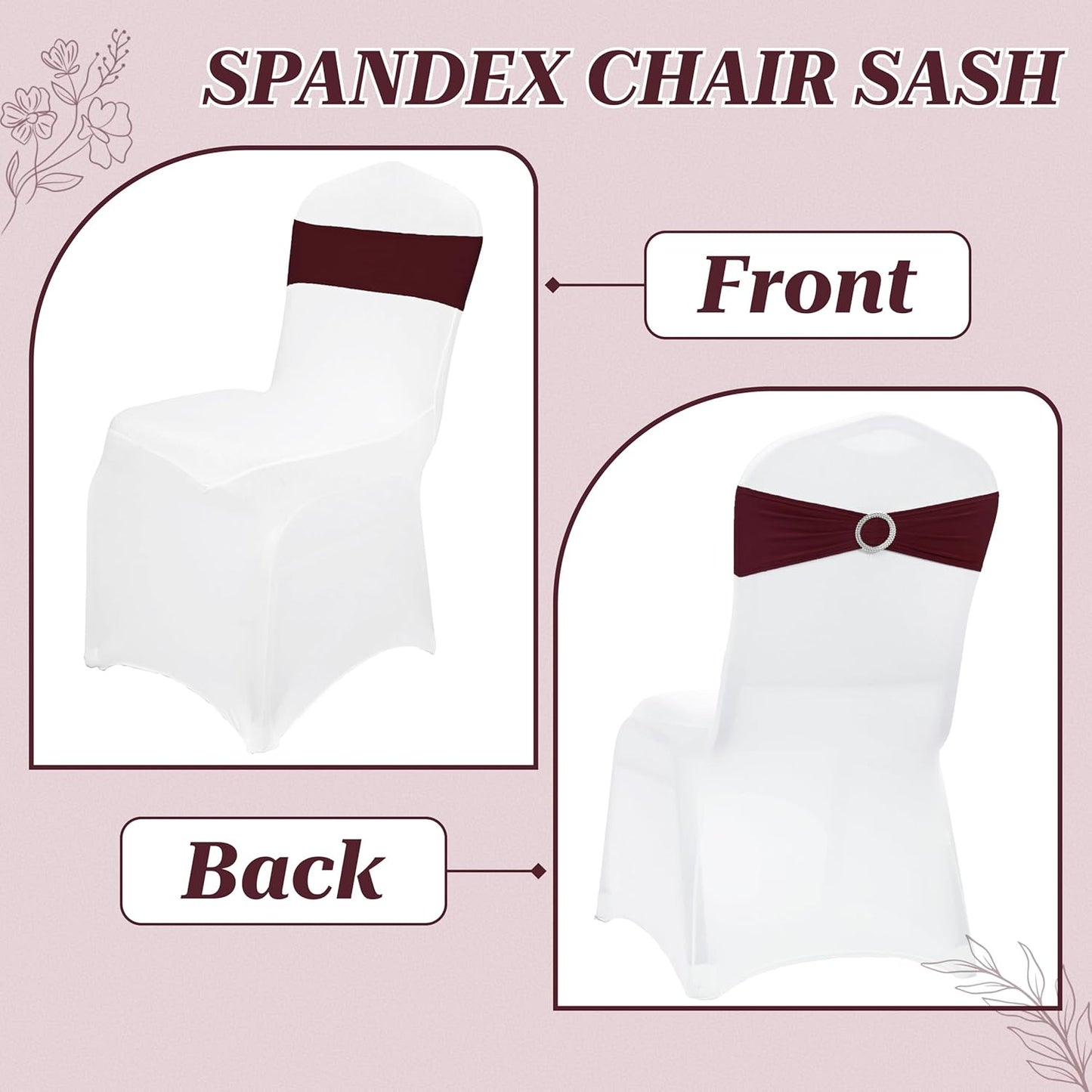MDS Spandex Chair Sashes - Universal Fit Elastic Stretch Bow Ties with Buckle Slider | Burgundy, Pack of 125