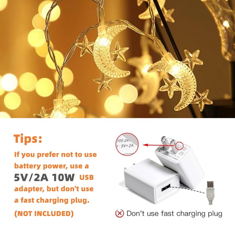 LANZODA Fairy Lights Battery Operated or USB Plug in 26ft/8M 40LED 8 Modes with Timer Ramadan Decorations for Home Moon and Star Lights Wedding Christmas Diwali Eid Room Decor Warm White