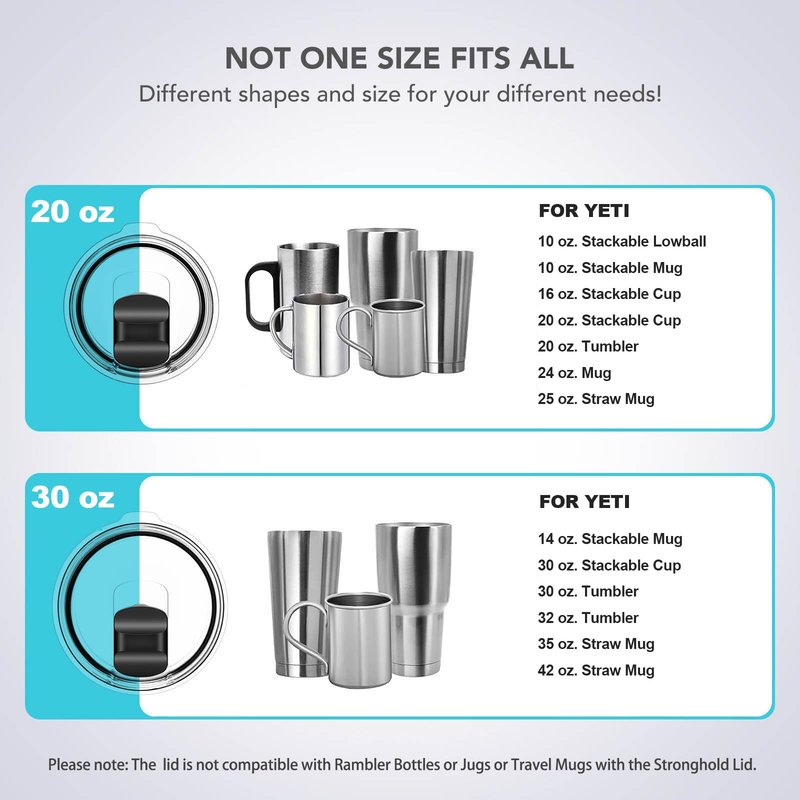 20 oz Tumbler Lid, Replacement Lids Compatible for YETI 20 oz Tumbler, 10/24 oz Mug and 10 oz Lowball, 2 Pack Travel Spill Proof Cup Lids Covers with Magnetic Slider Switch, BPA Free
