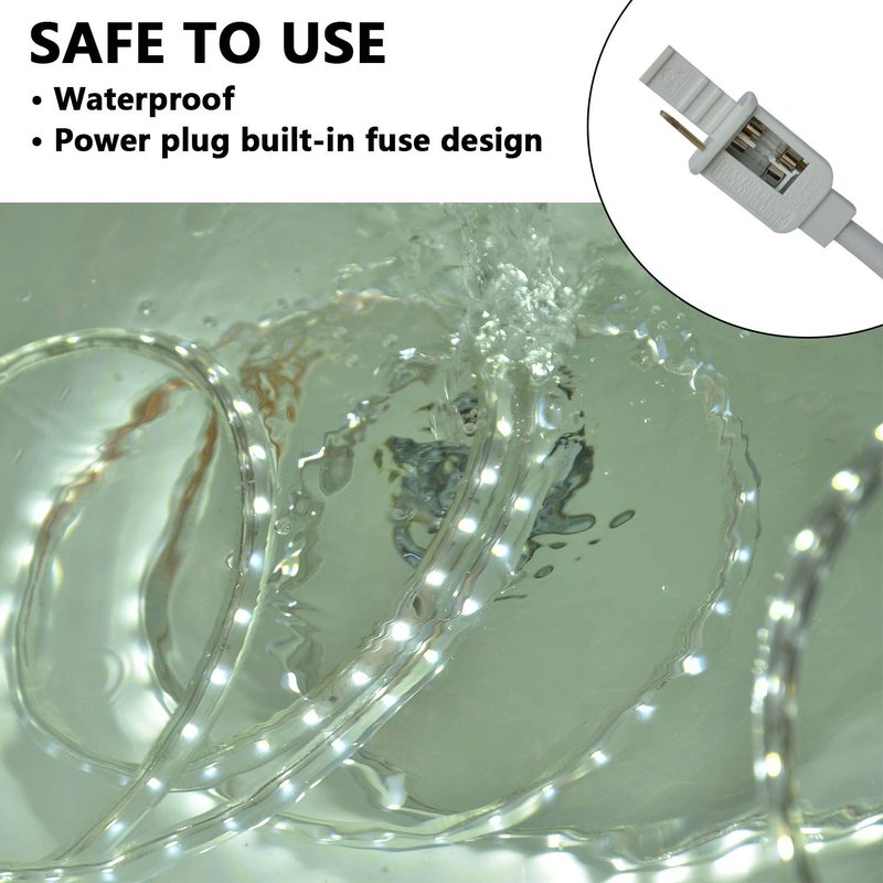 SURNIE 50ft LED Rope Lights Outdoor Waterproof, 110V Flexible Daylight White Bright Lighting Cuttable Connectable, Cool Clear Flat Strip Light 6000K for Outside Deck Patio Camping Decor, Not Tube Rope