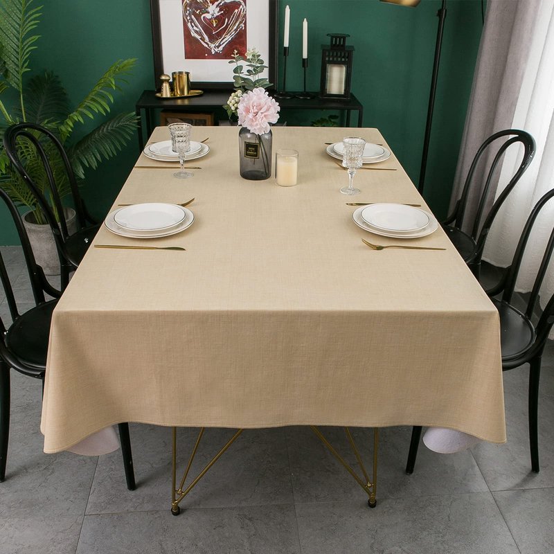 LIBERECOO Vinyl Tablecloth with Flannel Backing, Champagne, Waterproof, Stain-Resistant, Easy-Clean Table Cover for Dining, Kitchen, and Outdoor Use, 60" x 102" Rectangle